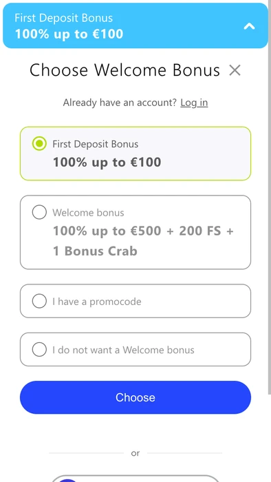 Scelta del bonus di benvenuto LibraBet